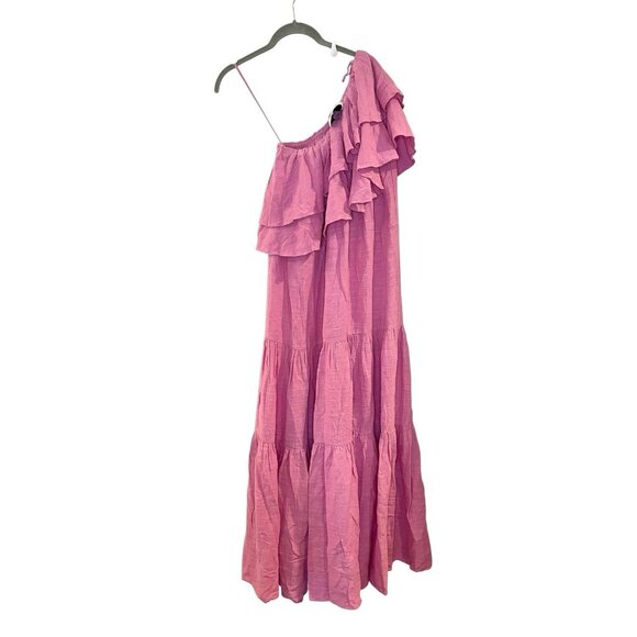 Pearl and Caviar‎ Ruffle Dress Fuchsia/Rose One Shoulder Maxi Gauzy XS/S NO BELT - Picture 2 of 7
